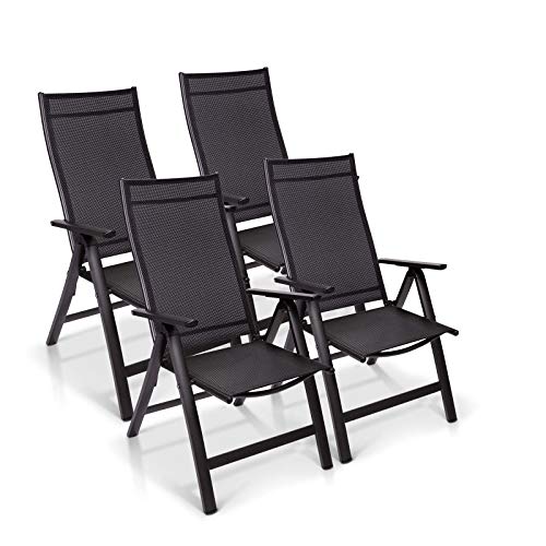 Homeoutfit24 Sun Garden Premium Line - Juego de 4 sillas de jardín con respaldo alto London en antracita, sillas plegables de aluminio