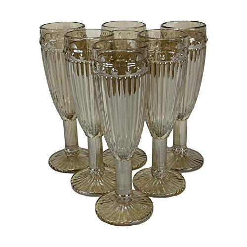 Homevibes Juego de 6 Copas de Champan, Set de 6 Copas de Cava, Medidas 6x20, Diseño Retro, Cristal De Calidad, Muy Resistente (Cristal Beige)