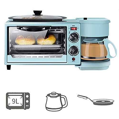 Horno Multifuncion 2200 (W), Con SartéN Antiadherente Y Cafetera De 0.6L, MáQuina De Desayuno 3 En 1, Con FuncióN De Horneado, Tortilla, CalefaccióN, DescongelacióN, Barbacoa,Blue