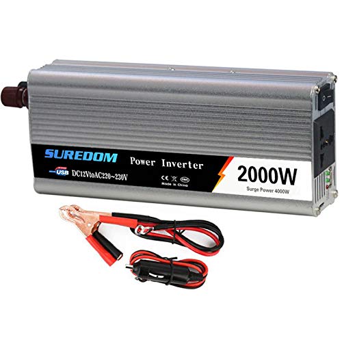 HPDOW Inversor de Corriente 12/24V a 110/220V 1000W 1500W 2000W Inversor Onda sinusoidal， para Coche con USB Puertos y Toma de AC,24vto220v-2000w