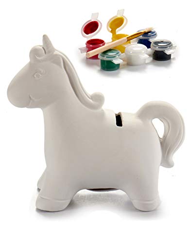 Hucha Unicornio de Cerámica para Pintar con Pintura Acrílica Lavable de 6 Colores más Pincel