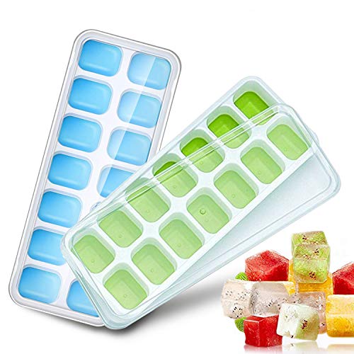 HyAdierTech Bandeja de Hielo, 2 Piezas Bandejas Hielo Grande con Tapa Alimentos Grado Cubitos de Hielo sin BPA Bandejas de Silicona, Certificado LFGB/FDA, para Agua,Cola,Cócteles,Whiskey