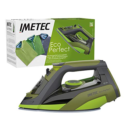 Imetec Plancha de vapor Eco Perfect, excelentes resultados con -35% de consumo de agua y -25% de consumo de energía, Suela con revestimiento de cerámica Pro, Triple protección anti-cal, 2400 W