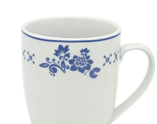 INSEA, colección BISTROT, Juego de 6 Tazas de Porcelana, Decorados Azules, 8,5 cm de diámetro y 10,5 cm de Altura.