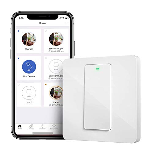 Interruptor de Pared Wi-Fi 2 Vías, 1 Canal, Compatible con Alexa, Asistente de Google y SmartThings. meross MSS550X. (Se Requiere un Cable Neutral al Instalar).