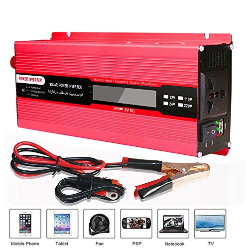 Inversor 12V 220V Onda Pura 1500 W / 2000 W, Dc 12 V / 24 V a Ca Convertidor Automotriz de 110 V / 220 V con Pantalla Lcd, con Tomas Fuente de AlimentacióN Del Adaptador AutomáTico,2000w-12vTo220v