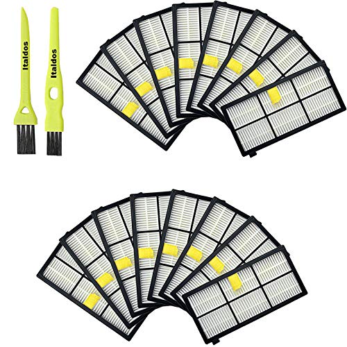 Italdos Filtros HEPA para iRobot Roomba Series 800 900 805 860 866 870 880 980 (16pz) + 2 Pinceles