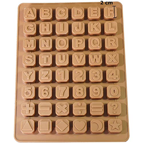 Jabón profesionales 48 letras Números carácter especial cubitos silicona Jabón molde color chocolate Forma (24 * 18 * 1,5 cm)