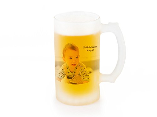 Jarra de cerveza opaca de vidrio esmerilado personalizada con foto o texto 50cl