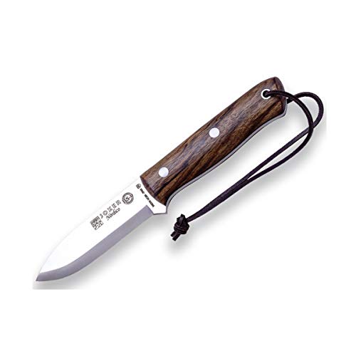 Joker Cuchillo de Caza BS9 Nórdico CN115-P con Mango de Madera Nogal, Hoja de 10 cm en Acero Sandvik 14C28N, Funda Piel con pedernal, Herramienta de Pesca, Caza, Camping y Senderismo