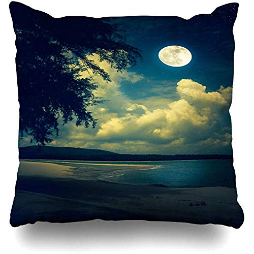 JONINOT Doble Cojines Fundas 18" Noche Mar en el Paisaje Marino Atractivo Muchos Rayo de Luna Naturaleza Luna Parques Azul Increíble Brillante Nublado Funda de Almohada Suave para la Piel