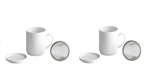 JUEGO DE 2 TAZAS INFUSIÓN PORCELANA BLANCA CON TAPA Y FILTRO ACERO INOX