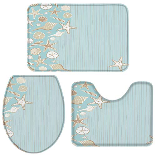 Juego de 3 alfombras de baño, funda para asiento de inodoro, alfombra de contorno con estampado de gato gris de dibujos animados, alfombrilla de pedestal y tapa de inodoro, alfombrilla antideslizante