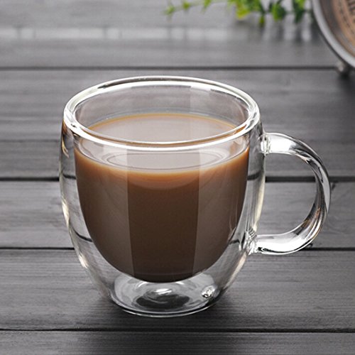Juego de 4 tazas de café de cristal de doble pared con asa, tazas de cristal de doble pared para café espresso, café y capuchinos (150 ml)