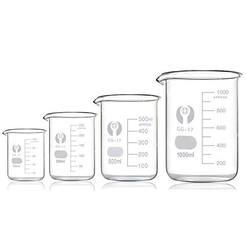 Juego de vasos de cristal de borosilicato de 100 ml, 250 ml, 500 ml y 1000 ml