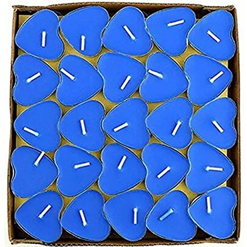 Kentop Juego de 50 velas de té sin humo, románticas en forma de corazón, para propuesta, bodas, cumpleaños, fiestas (azul)