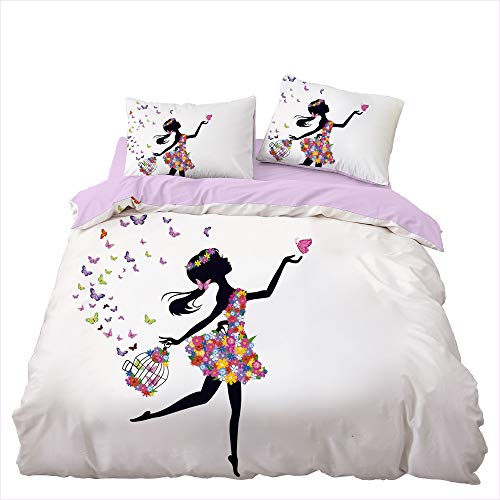 Kibi - Juego de ropa de cama infantil con funda de edredón de microfibra con cierre de cremallera, funda nórdica de 135 x 200 cm y 2 fundas de almohada de 50 x 75 cm para cama individual