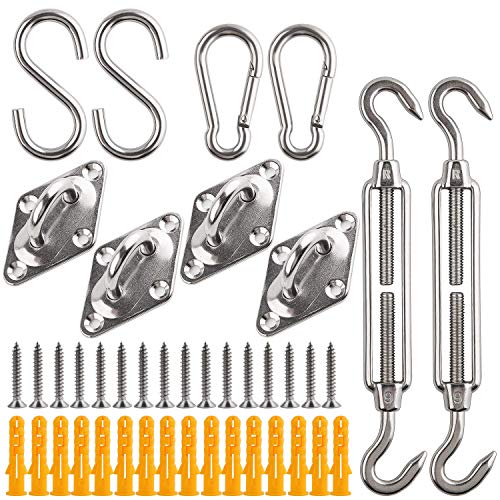 Kit de Montaje para Toldo Yangabaga 42pcs Fijación Kit para Triángulo Sombra y Cuadrado， Rectangular para Exteriores,Jardín-Acero Inoxidable Kit de Montaje para Toldo vela