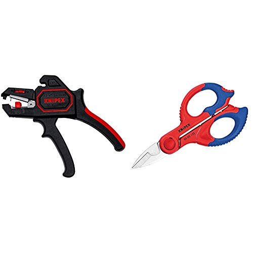 Knipex 12 62 180 Alicate pelacables automático 180 mm + 95 05 155 SB Tijeras de Electricista, Multicolor, 15.5 cm