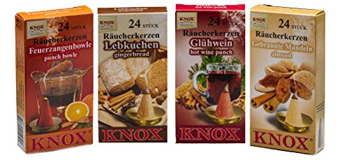 Knox - Juego de 4 velas de incienso (96 unidades, tamaño M, fabricado en Alemania), diseño de mercado navideño