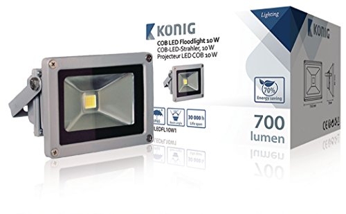 König KNLEDFL10W1 10W LED A Gris Proyector - Proyectores (10 W, LED, 1 bombilla(s), Gris, 10 W, Blanco)