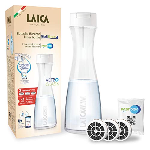 Laica BK31A Botella de Vidrio filtrante, Bianco/Trasparente, 1.1 lt