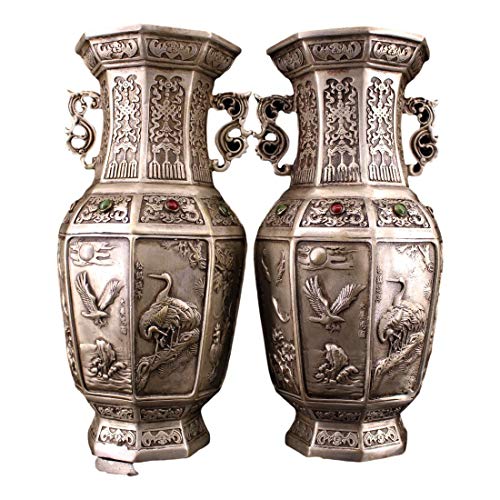 LAOJUNLU Un par de jarrones de cobre puro antiguo y chapado en plata, un par de latón dorado hecho a mano