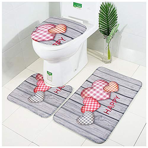 LAOSHIZI Alfombrillas de baño Suave Antideslizante Absorbentes de Agua para Juego de alfombras de baño de 3 Piezas Patrón del corazón