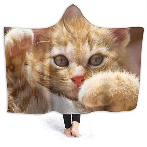 Lawenp Cute Kitty Pose Pattern 3D Print Manta con Capucha Manta de Franela Supersuave Sudadera con Capucha Throw Wrap 80 'X60'