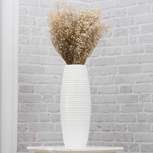 Leewadee jarrón pequeño para el Suelo – Florero bajo y Hecho a Mano de Madera de Mango, Recipiente de pie para Ramas Decorativas, 41 cm, Blanco