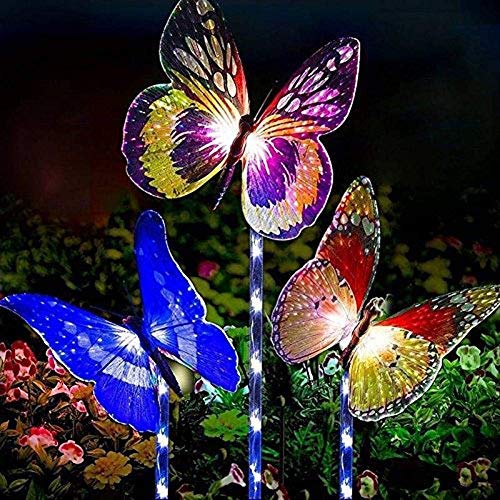 Luces solares de jardín de Rebote al Aire Libre, 3 Paquetes de Luces de Juego solares Decoración de jardín de Mariposas LED, Mariposas de Fibra óptica Luces Decorativas para Patio de jardín