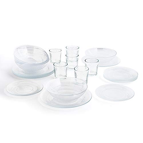 Luminarc Vajilla Completa Moderna para 6 Personas 18 Piezas + Set de 6 Vasos de Vidrio 26cl, Opal