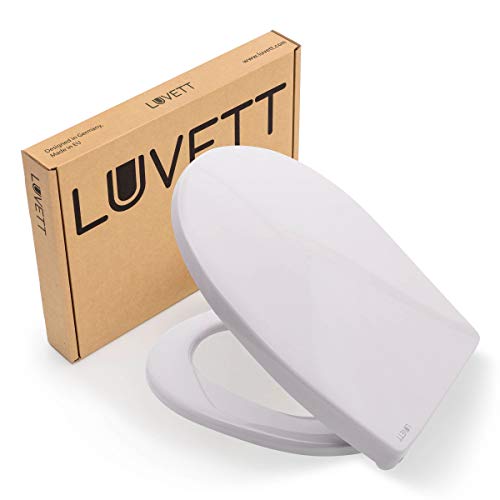 LUVETT® PREMIUM TAPA WC C100 ovalado universal con 3 tipos diferentes de bisagras de acero, caída amortiguada SoftClose y sistema de fácil extracción. Asiento de inodoro antibacteriano, C:Gris