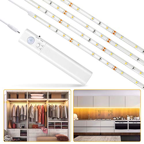 LUXJET® 30LED 1M tira luz cuerda,Luz Armario Luz LED Nocturna con Sensor de Movimiento para Pasillo Baño Armario Cocina(funciona con 4 pilas AAA, No Incluidas)