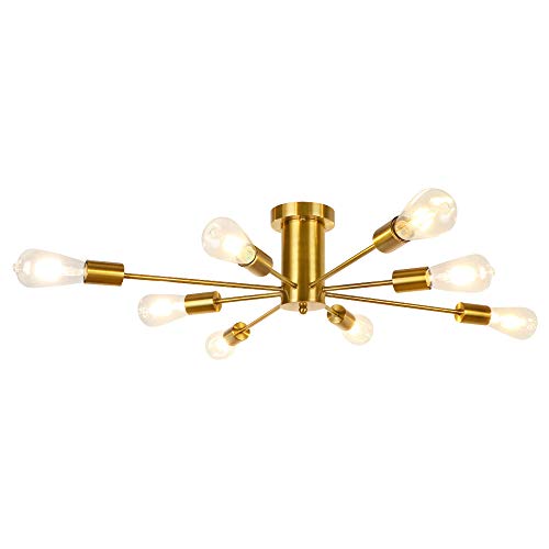 LynPon Iluminación de techo Sputnik, Lámparas de araña Moderna, 8 Luces Latón Dorado Fixture para la Cocina, Comedor, Dormitorio, Café, Bar