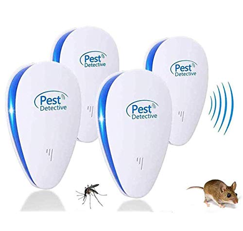 MATEHOM 2021 Nuevo Plagas Control Interiores, Repelente Ultrasónico, Eficiente Antimosquitos Electrico Ultrasonido Control de Insecto para Moscas, Hormigas, Insectos, Cucarachas, Roedores (4 Pcs)