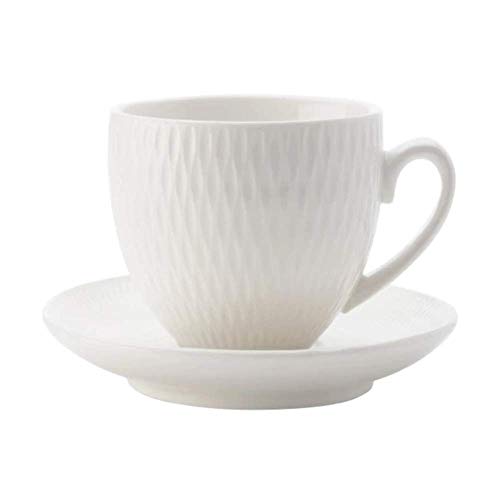 Maxwell y Williams Basics Diamantes Demi Taza y platillo, Blanco, 90 ml, Juego de 4