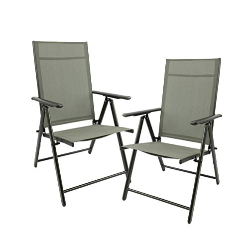 MaxxGarden Juego de 2 sillas plegables de jardín, sillas de camping, sillas de jardín, terraza, balcón, silla plegable de aluminio y plástico, color plata/gris