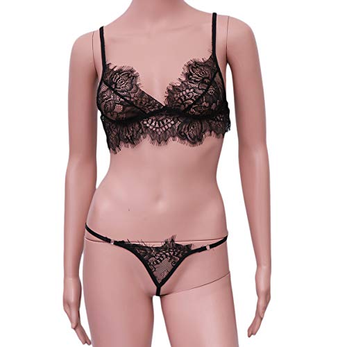 Milisten 1 Juego de Lencería de Encaje de Perspectiva para Mujer Kit Sexy de 2 Piezas Conjunto de Sujetador Y Bragas de Ropa Interior Hueca Ultrafina para Mujer (Talla Negra XXXL)