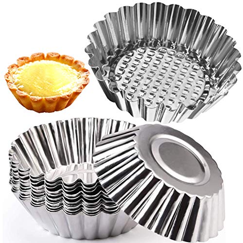 Mini Tarta de Magdalenas de Acero Inoxidable, NALCY Molde Para Tartas de Huevo de Acero Inoxidable, Molde Para Tarta de Huevo, Magdalenas de Aluminio Antiadherente, 20 Piezas