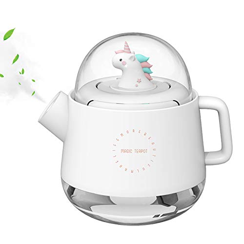 Mipa Mini Humidificador de Aire Bebé Ultrasónico con Bruma Silencioso con Luz nocturna, Difusor de aceites esenciales portátil, tetera mágica diseño para habitación infantil casa (Licorna)