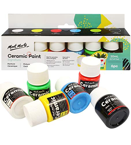 Mont Marte Pintura para Porcelana y Cerámica - 6 piezas x 20ml - Colores cerámicos resistentes al agua - Ideal para Pintar Vasos, Jarrones y Tazones