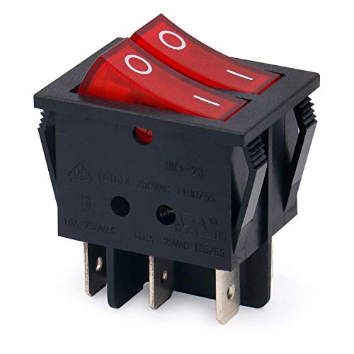 Movilideas Interruptor basculante Doble Cuadrado Rojo SPST 6 terminales Con Luz 16vA 250VAC UL VDE