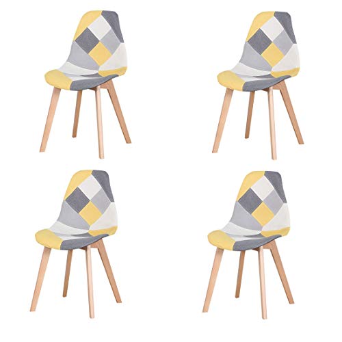 N/A - Juego de 4 sillas de comedor, tapizadas, estilo retro, comedor, cocina, dormitorio, silla de oficina (amarillo)