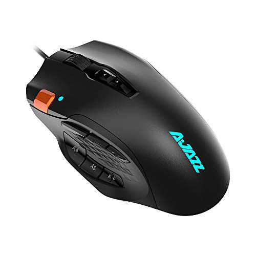 NACODEX AJ337 - Ratón para juegos MMO con cable USB con 12 botones programables - Sensor óptico de 10000 DPI - Iluminación Chroma RGB - Ratón ergonómico profesional para PC