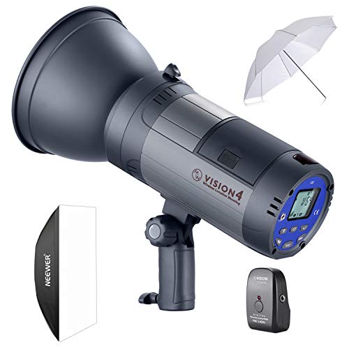 Neewer Vision 4 Exterior Estudio Kit Luz Estroboscópicas Batería Iones Litio 700 Flashes Máxima Potencia con Sistema 2,4G (Disparador Incluido) Montaje Bowens 1,8kg con Paraguas y Caja Luz de 60x90cm