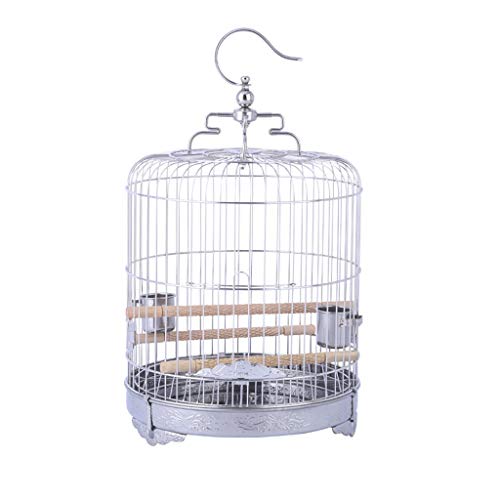 Nostalgie Jaula PáJaros Redondo de Acero Inoxidable de Acero Inoxidable para Loros Parakeets Cockatiels Vuelo Jaula de Pájaro Fácil Limpieza 9inches