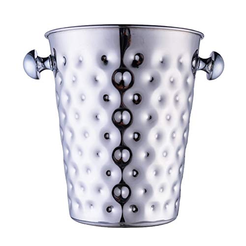 NYKK Cubo de Hielo Aislante Acero Inoxidable Martillado Elegancia Espesar Cubo de Champán, 5 litros, de Plata para BBQs, Cócteles, Fiestas