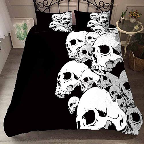 NYLIN Fundas Nórdicas Calavera Juego De Ropa De Cama Caricatura Blanco Y Negro Raro Colcha 2/3/4PCS Fundas De Edredón Nórdico/Almohada/Sábanas,Para Cama 90/135/150/180 (220×230cm-Cama 150/160-3PCS,01)