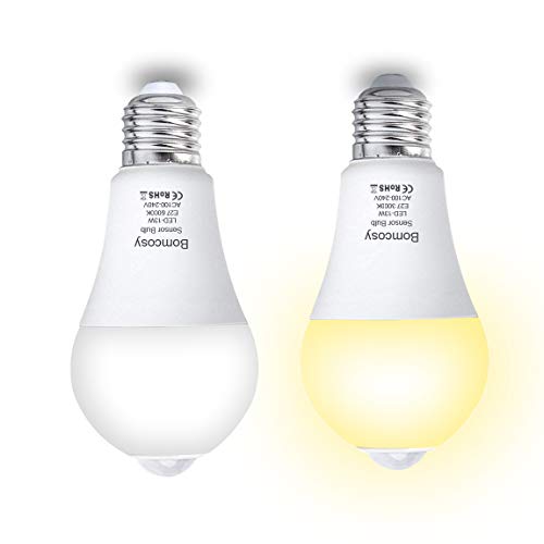Pack de 2 bombillas LED 13 W, de la marca Bomcosy, con sensor PIR de movimiento, Warm White 3000k, e27, 13.00 wattsW 230.00 voltsV